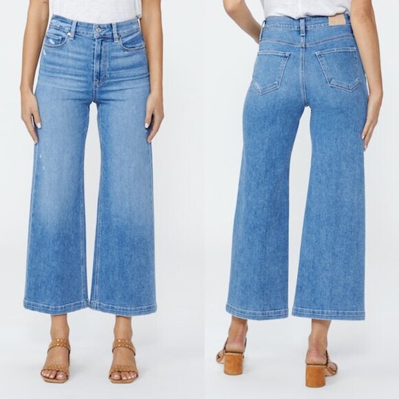 PAIGE Anessa High-Rise Crop Wide Leg Jeans In Say Anything Distressed Size 30 - Picture 2 of 11